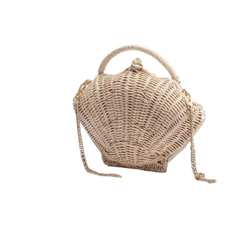 Women's Mini Straw Solid Color Elegant Streetwear Weave Shell Hook Loop Shoulder Bag