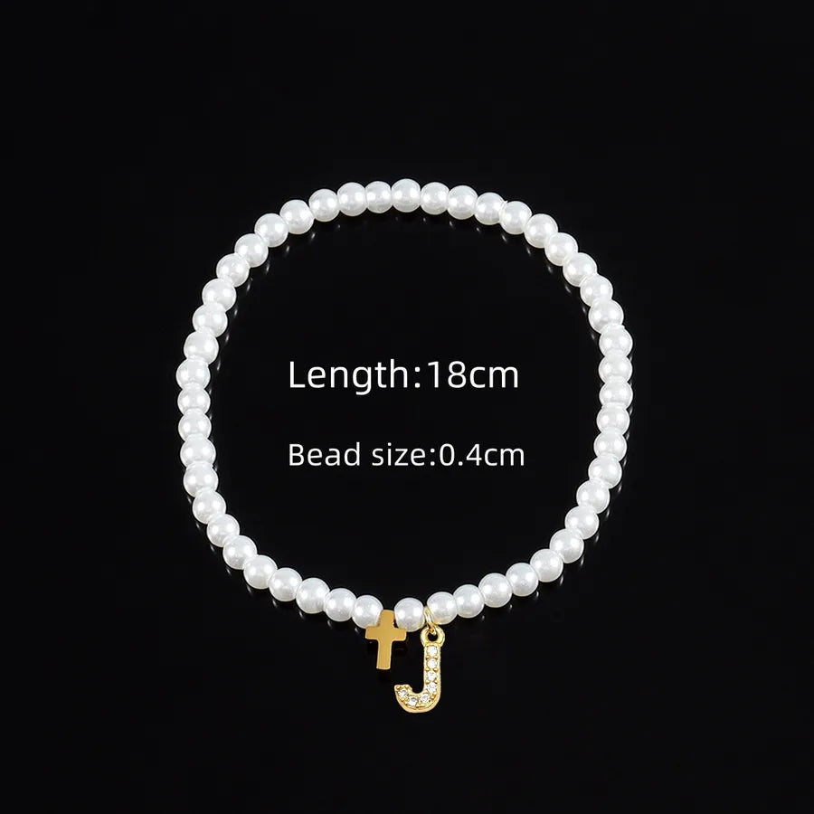 Elegant Vintage Style Classic Style Cross Letter 304 Stainless Steel Artificial Pearl Copper Beaded Chain Beaded Bracelets Wholesale