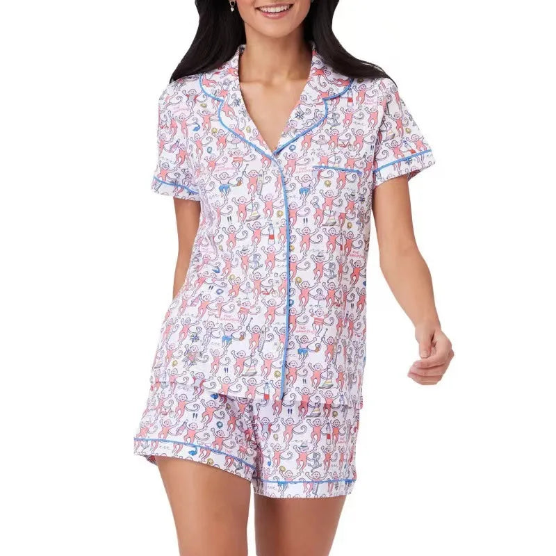 spring and summer new short-sleeved suit  style leisure printed cardigan women's home clothes
