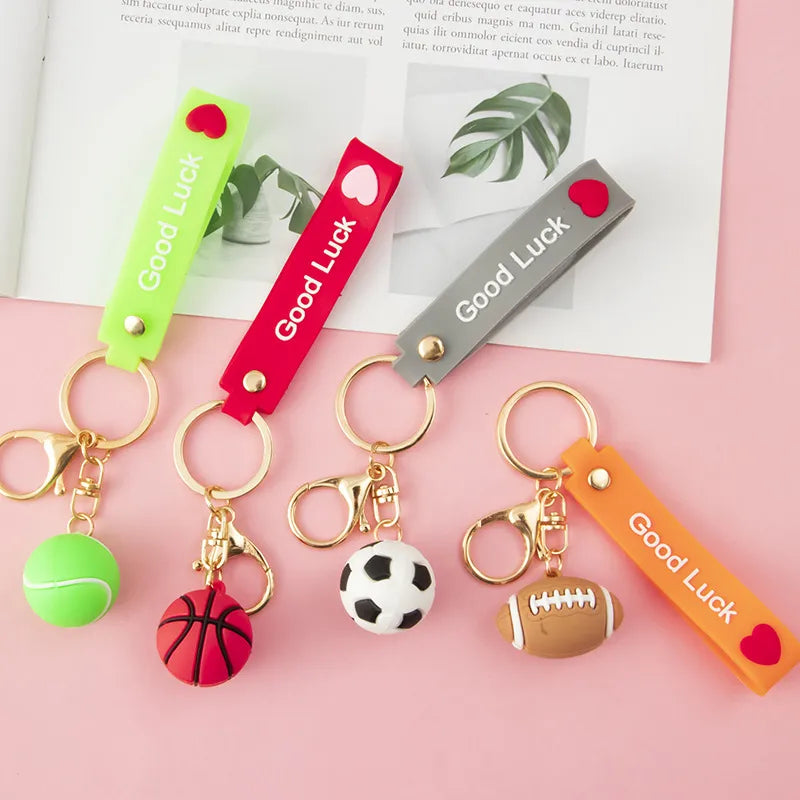 cartoon style letter ball football pvc alloy unisex bag pendant keychain