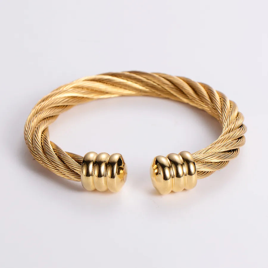 304 Stainless Steel 18K Gold Plated Hip-Hop Inlay Geometric Acrylic Pearl Bangle