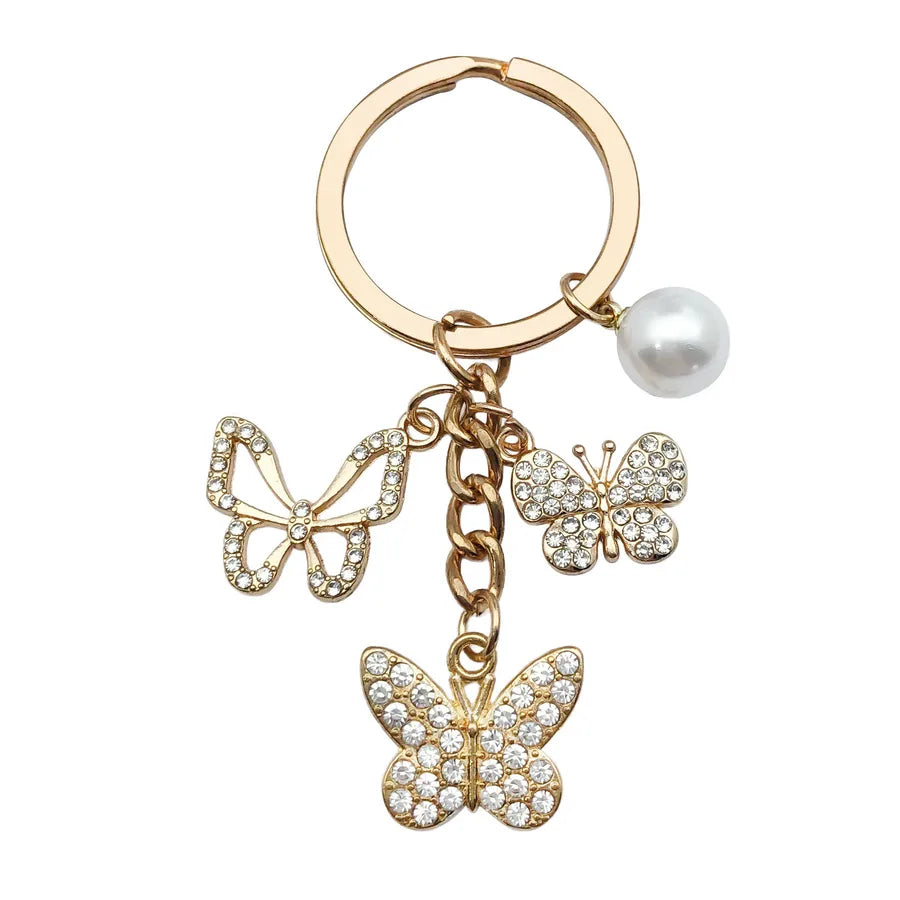 Cute Sweet Heart Shape Butterfly Alloy Enamel Bag Pendant Keychain
