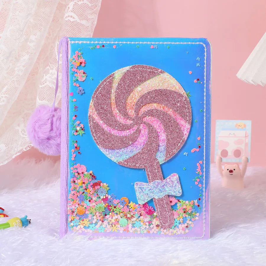 Adorable Glitter  Notebook Cute Cartoon Student Planner Journal Ice Cream  Blue  Wooden Pulp Furry Material