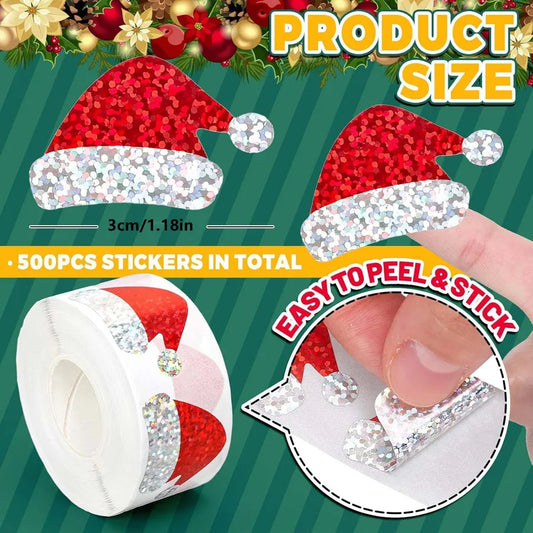 Christmas Holiday Candy Gift Stickers Decorative Non-drying Seal Stickers 500 Pieces/Roll Christmas Hat Stickers