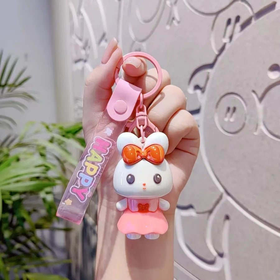 Creative Cartoon Cute Soft Plated Rabbit Doll Car Keychain Women Fashion Elegant Bag Pendant Gift