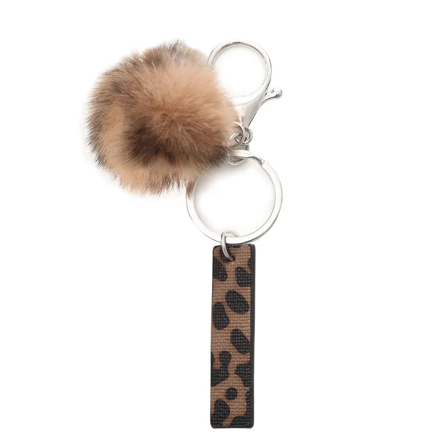 retro leopard pu leather bag pendant keychain