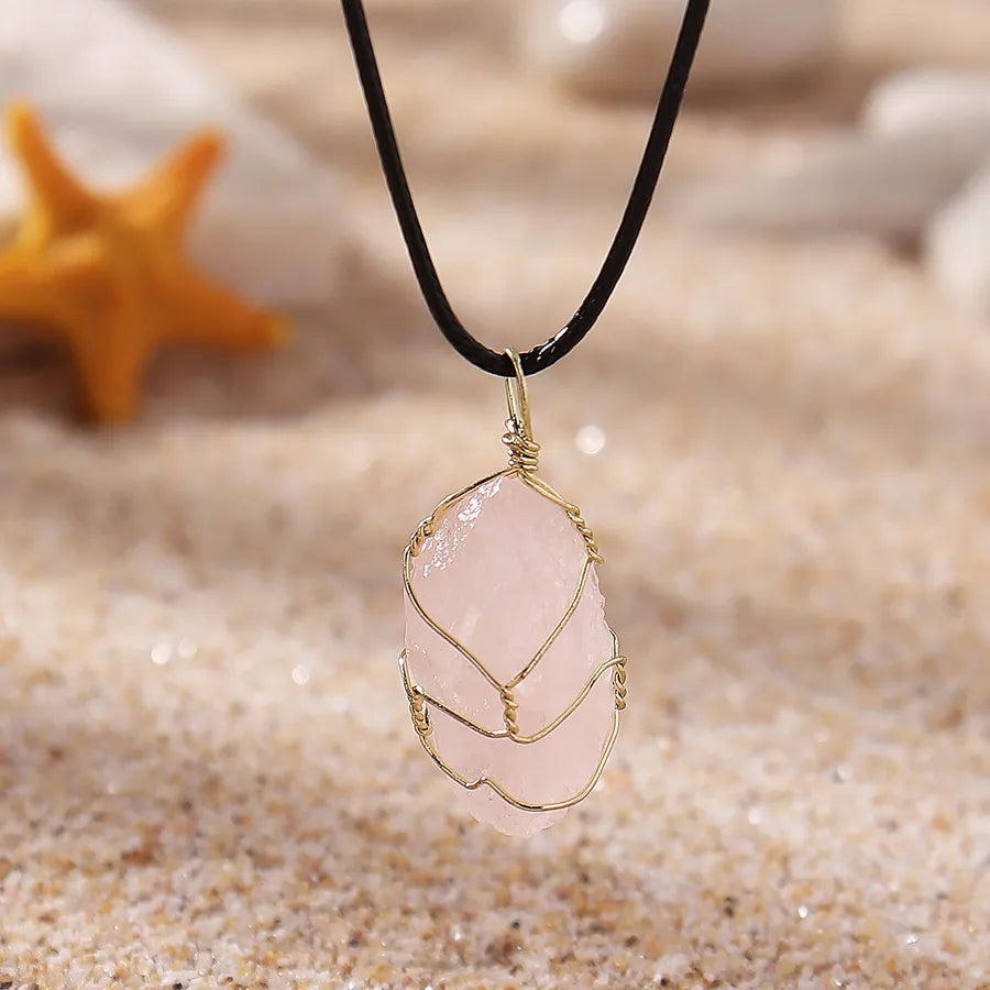 Elegant Lady Simple Style Geometric natural stone Cord String Pendant Necklace In Bulk