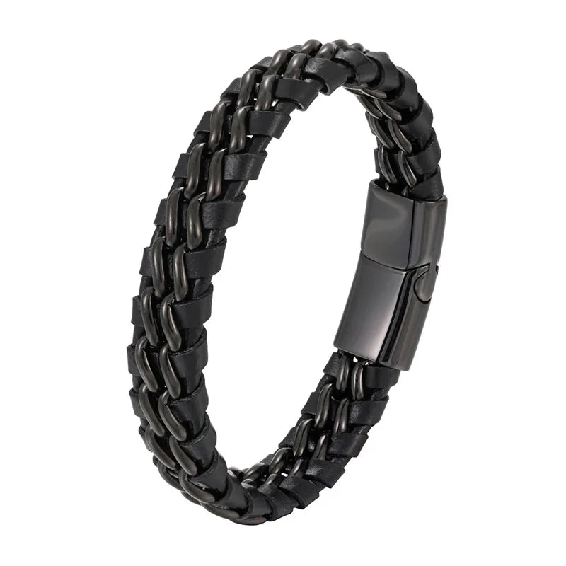 retro punk color block titanium steel braid bracelets