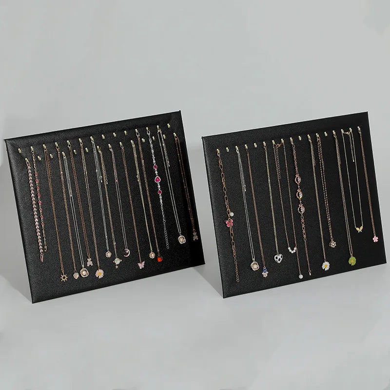 New PU Leather Necklace Display Boards, 17 Hook 28 Hook Design, Suitable for Night Market Stall Counter Display, Bracelet Ornament Rack