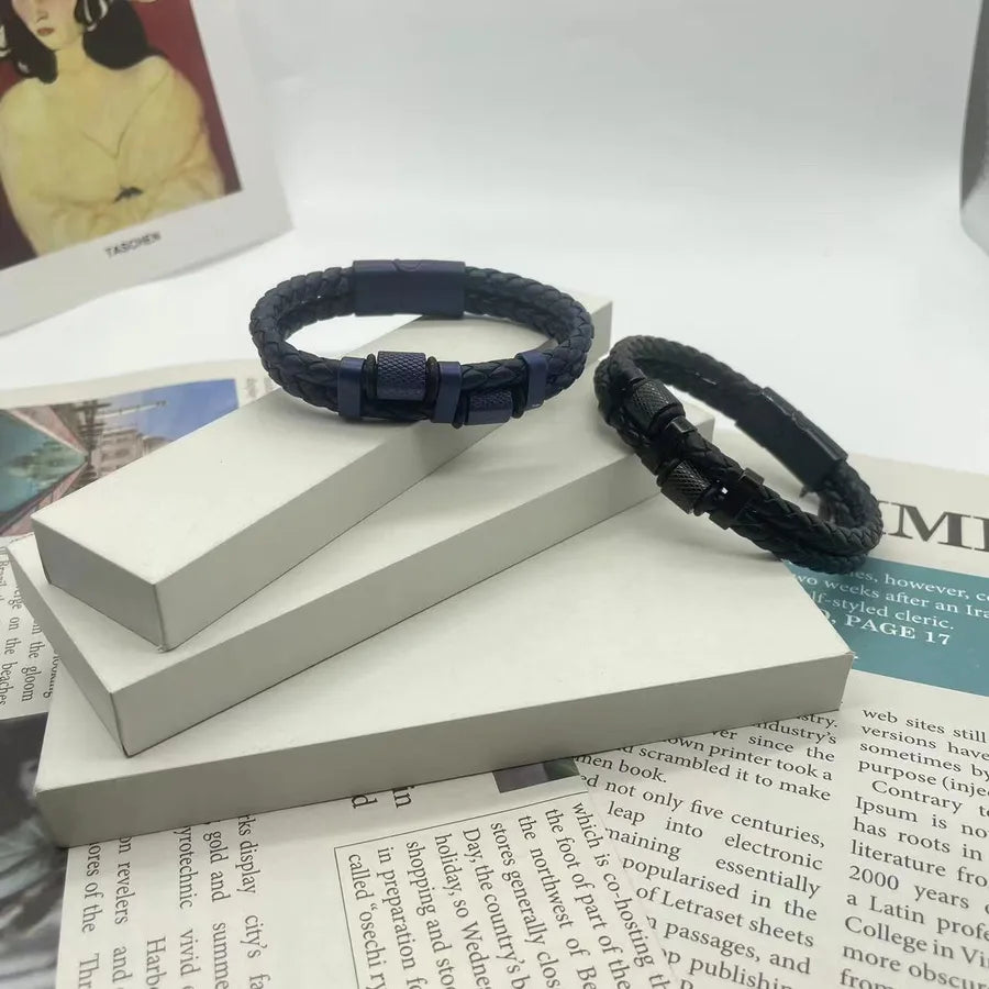 Retro Solid Color Pu Leather Asymmetrical Men's Bangle