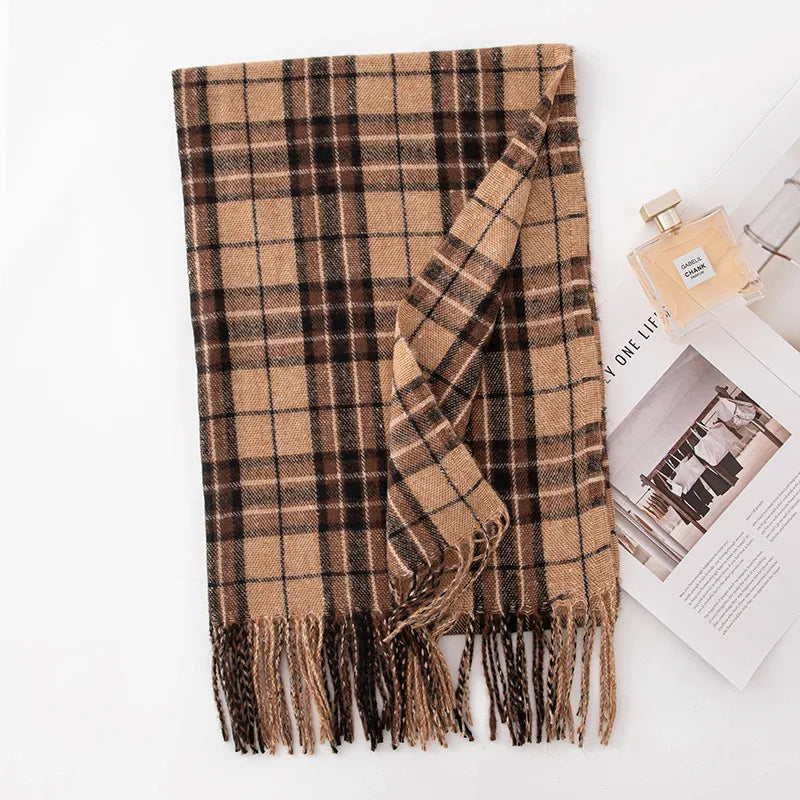 Women's Elegant Plaid Imitation cashmere Tassel Scarf