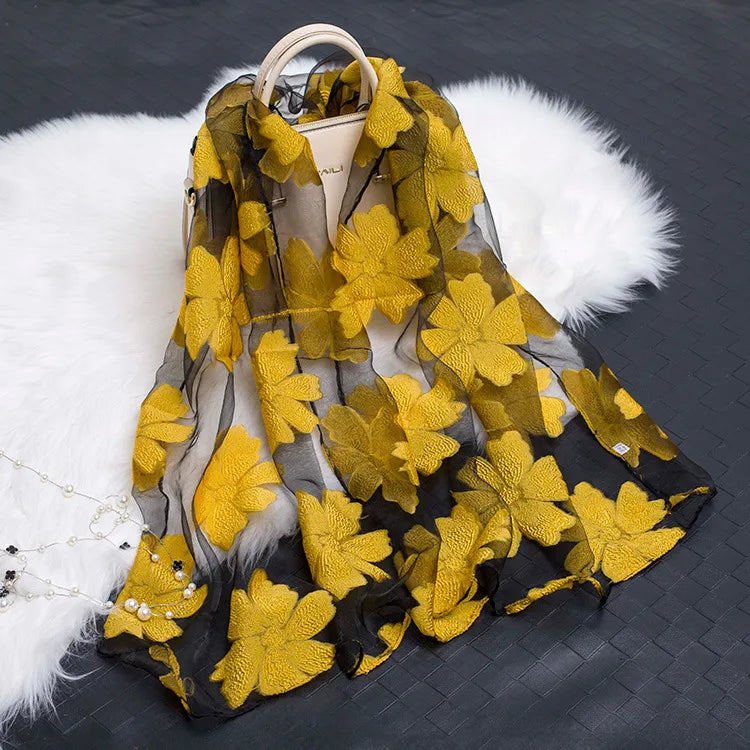 women's simple style color block organza scarf