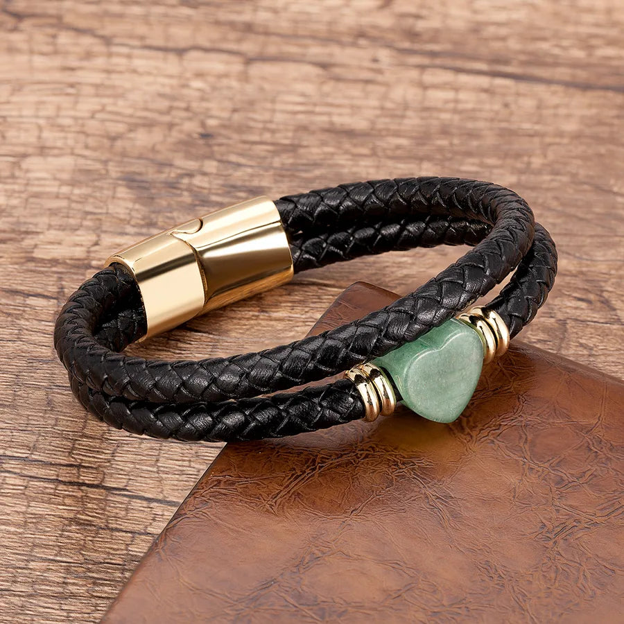 classic style streetwear heart shape stainless steel stone men's bracelets