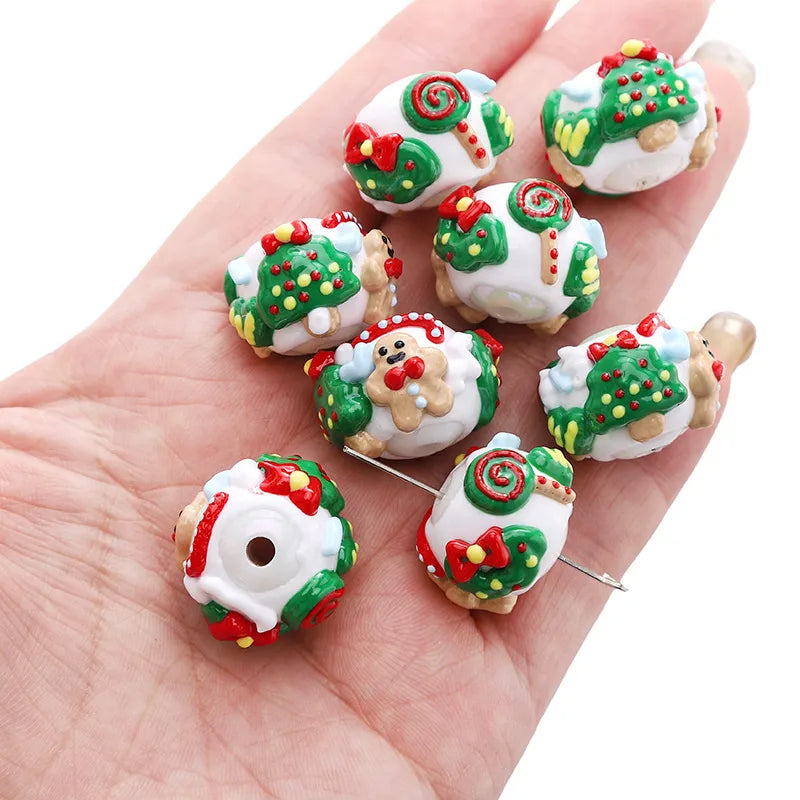 Acrylic Christmas Hand-Painted Gingerbread Man Cartoon Bead Pendant Handmade DIY Beaded Bracelet Phone Chain Accessories