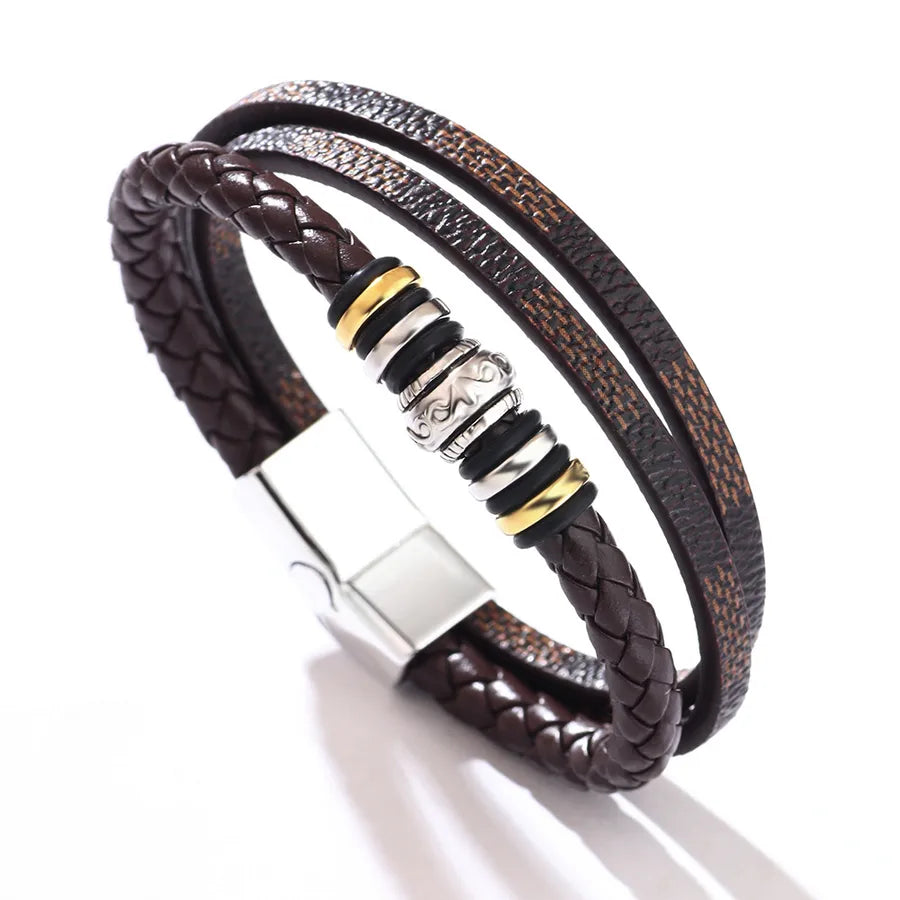 supply leather bracelet laser magnetic buckle bracelet multi-layer woven PU leather bracelet men's  High sense