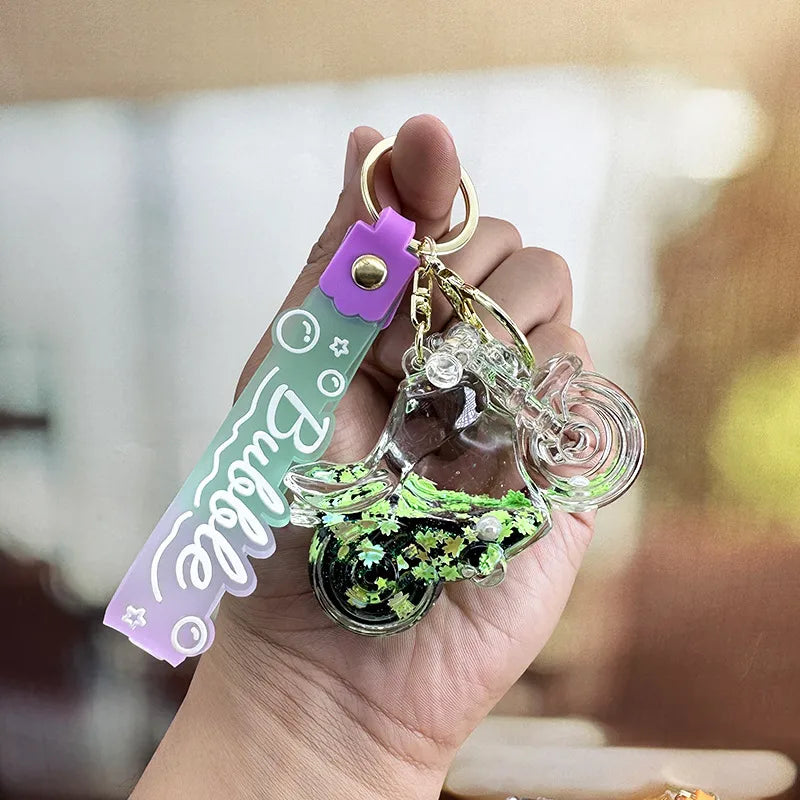 cartoon style motorcycle arylic women's bag pendant keychain