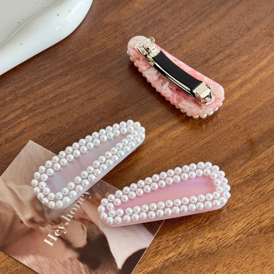 New High-End Pearl Embedded Acetate Hair Clips Versatile Bangs Hairpins Simple Tailor-made Spring Clamp Hair Accessories