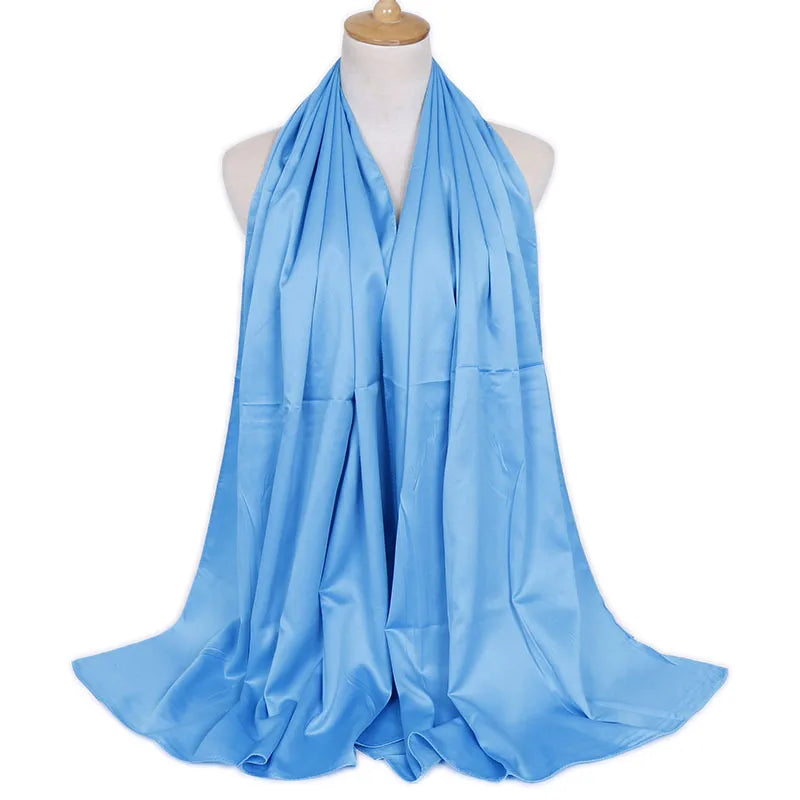 women's lady solid color satin silk scarves