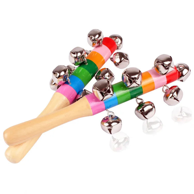 rattle bed bell color block wood toys