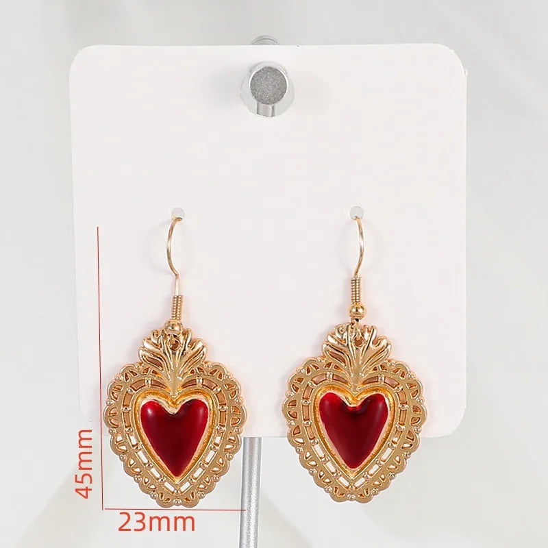 Gothic Style Red Heart Pendant Earrings Alloy Jewelry Accessories Street Stall Night Market Dropshipping Ear Hooks RG2