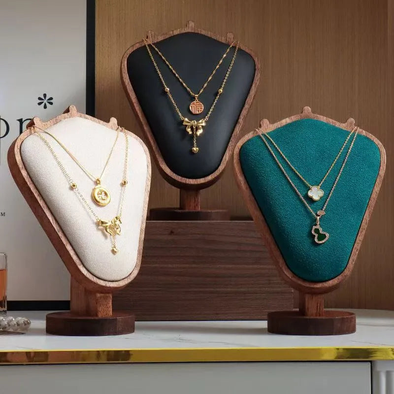 Walnut Texture Necklace Display Stand Mannequin Jewelry Showcase Window Display Props Luxury Wooden Real Material Exhibits