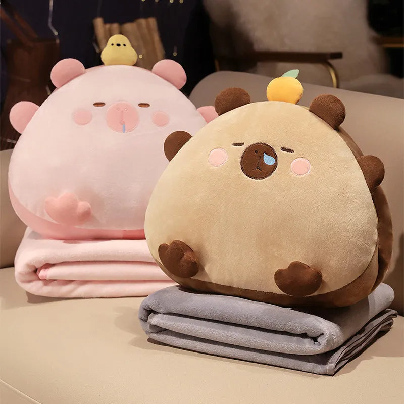 Cute Capybara Three-in-One Pillow Air Conditioned Blanket Naptime Sofa Cushion Women's Style Cartoon Anime Design Company Logo