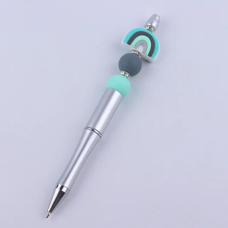new beaded pen spot diy creative handmade rainbow silicone teether beads beaded pen color plastic writing pen