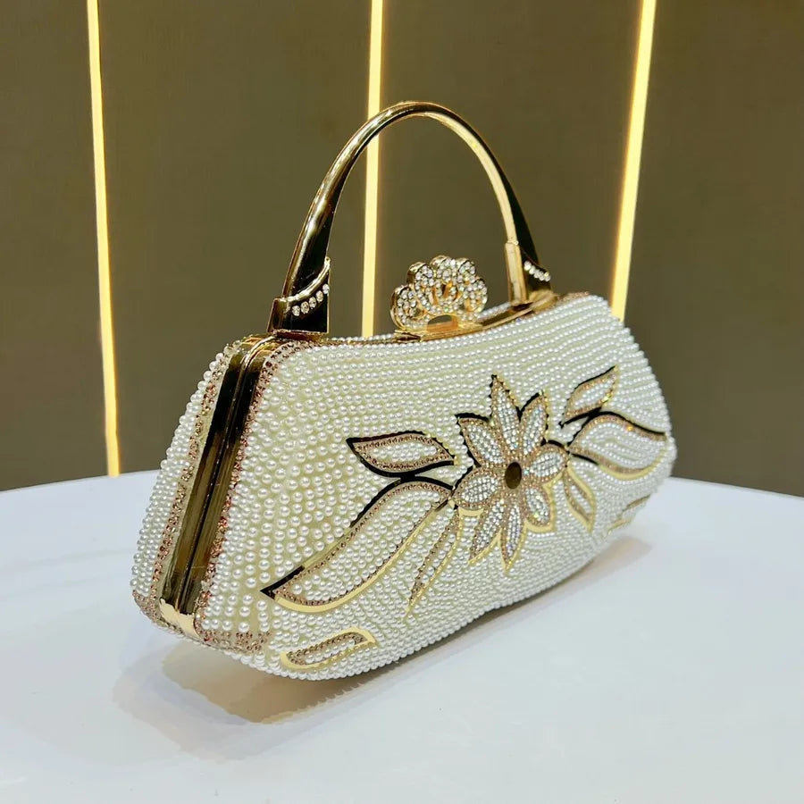 Elegant Evening Bag Fairy Handbag Wedding Reception Clutch High-End Gown Purse Square Polyester Box Bag Fashionable Printed Chain