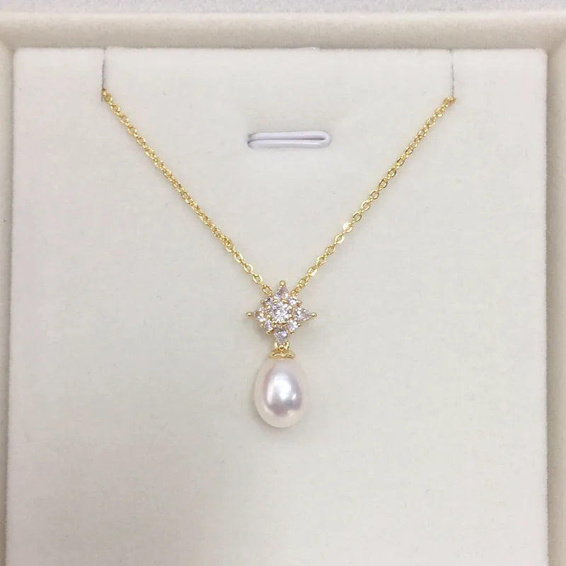 Zhujiyuan Origin Natural Freshwater Pearl Drop-shaped Pearl Necklace Starlight Pendant Jewelry  Supply Wholesale