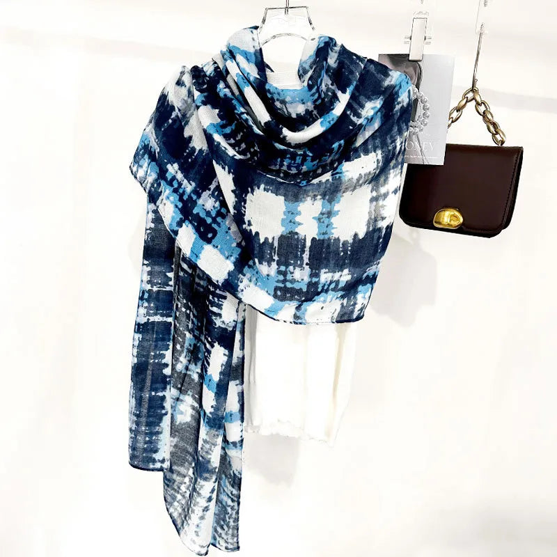 Tourism Holiday Style Herringbone Tie-dyed Silk Scarf Women's Artistic All-match Mid-length Sunscreen Silk Scarf Beach Scarf Tide