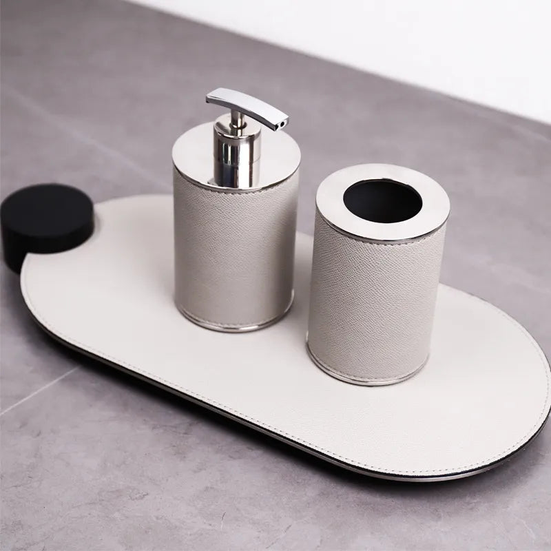 Modern European-style Home Furnishing Soft Matching Set Stainless Steel Leather Soap Dispenser Toothbrush Box Bathroom Four-piece Set Ornaments