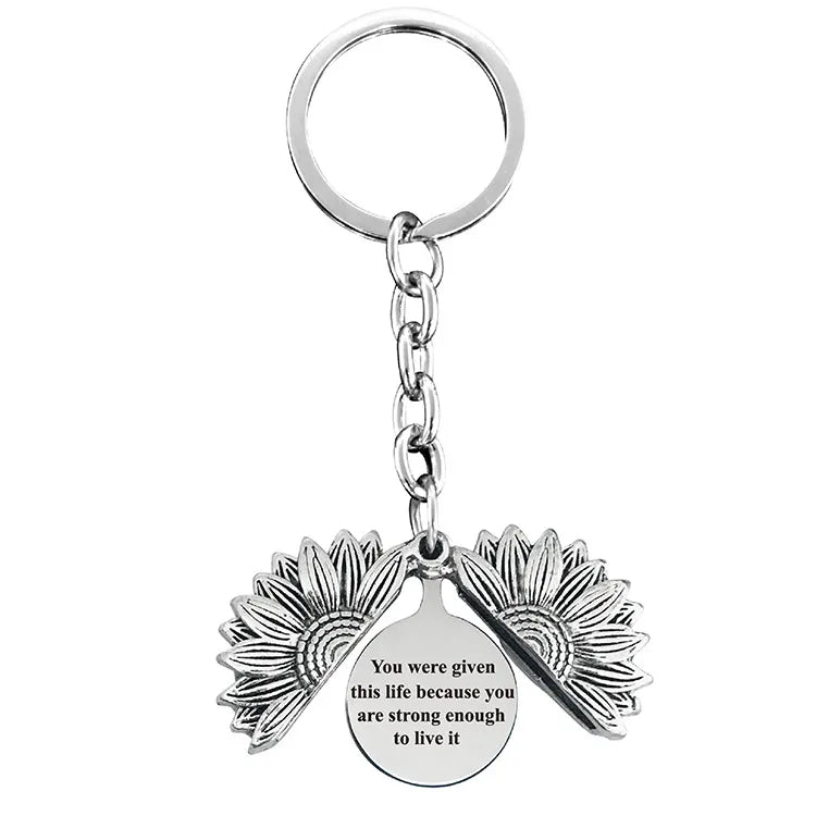 1 piece retro letter plant flowers metal plating keychain