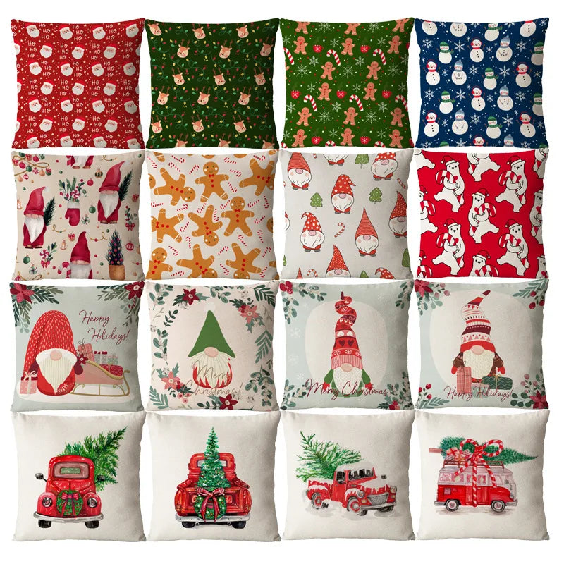 Christmas Glam Santa Claus Snowman Linen Pillow Cases Couch & Sofa Decor