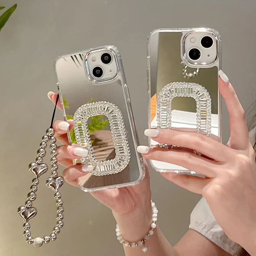 New Square Buckle Diamond Apple 15Promax Phone Case Suitable For iPhone 16 Full Cover Chain 13 11 Protective Cover