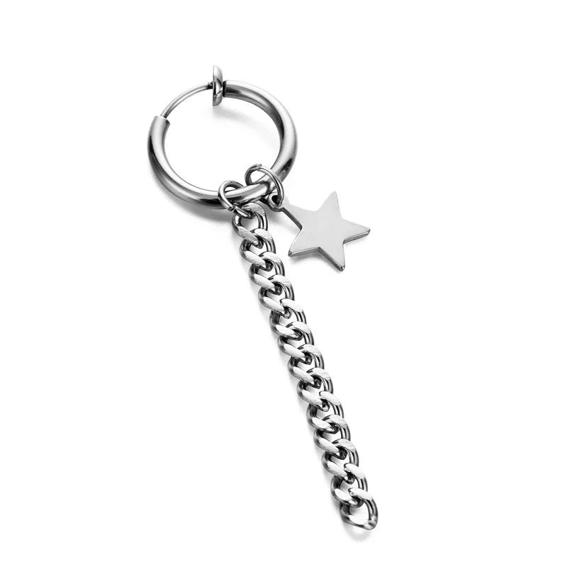 1 Piece Halloween Simple Style Pentagram Skull Plating Chain Titanium Steel Drop Earrings