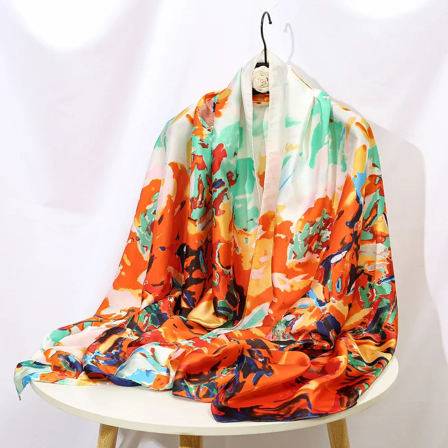 women's lady flower cloud brocade printing scarf