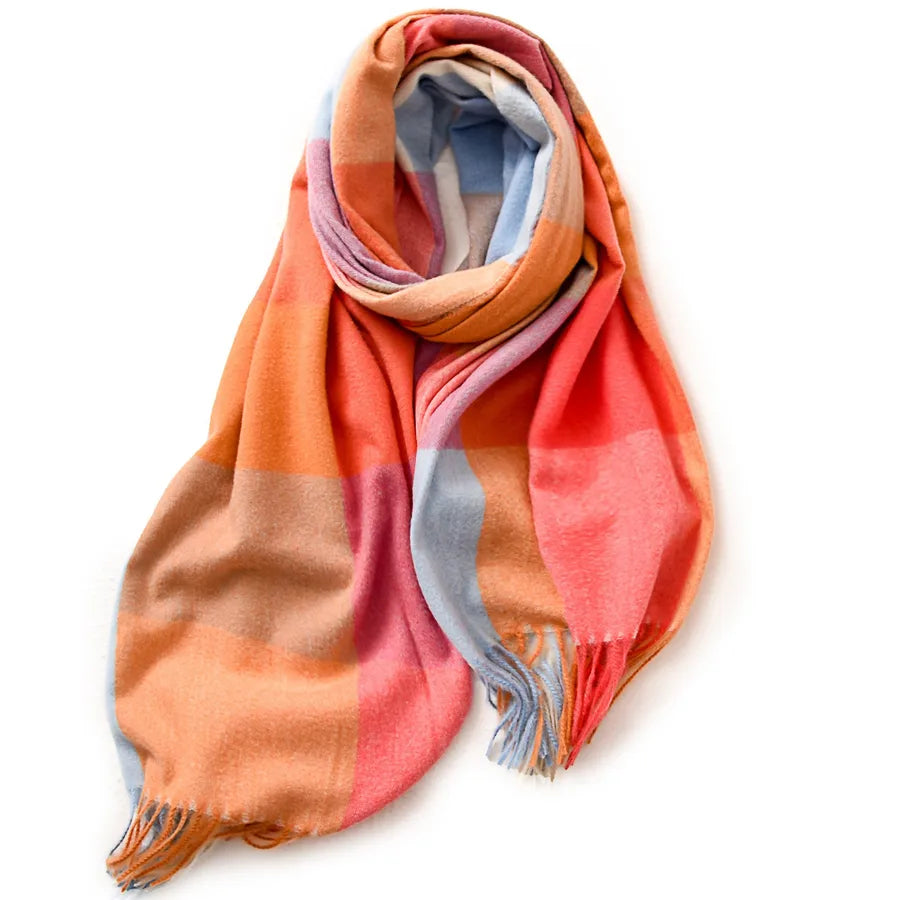 women's retro plaid imitation cashmere tassel winter scarves