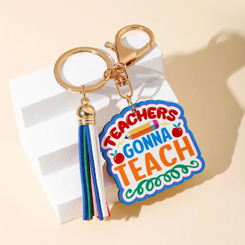 Korean Style Geometric Letter Tassel Wood Teachers' Day Unisex Keychain