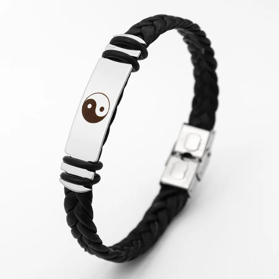 Retro Punk Solid Color 304 Stainless Steel Pu Leather Plating Men's Bangle Men Cord & Leather Bracelets