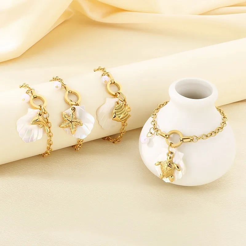 IG Style Beach Simple Style Tortoise Starfish Dolphin 304 Stainless Steel 18K Gold Plated cable chain Bracelets In Bulk