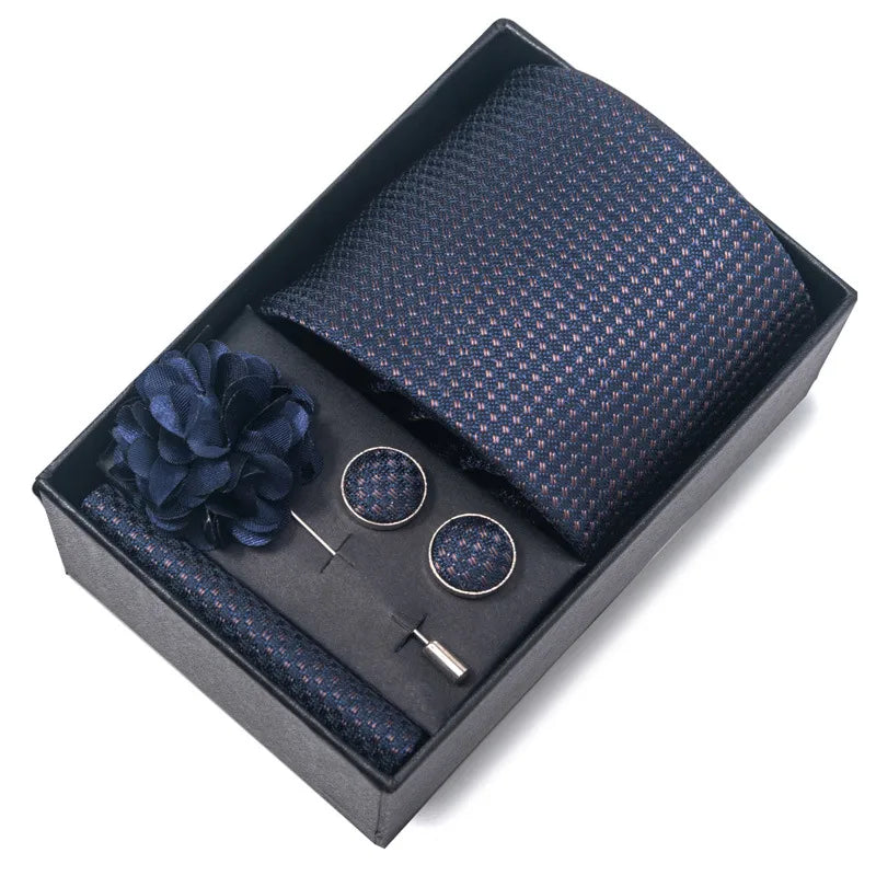 commute geometric stripe cashew nuts polyester yarn men's square scarf cufflinks tie