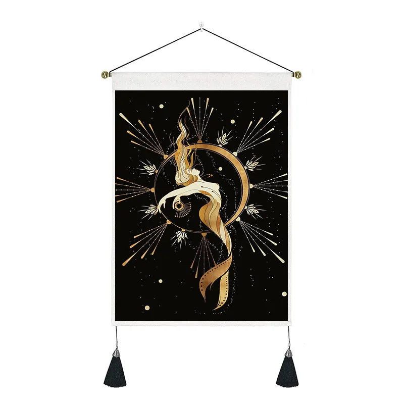retro human starry sky moon polyester tapestry wall art