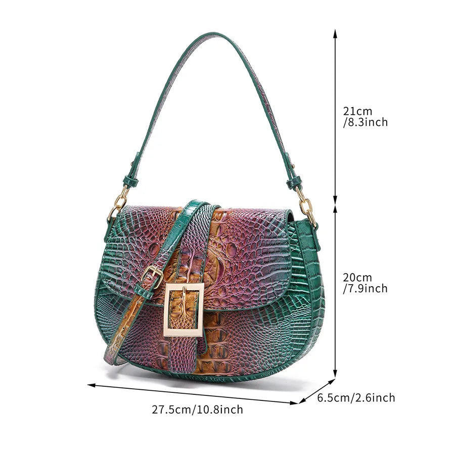 Women's Medium Pu Leather Crocodile Elegant Vintage Style Oval Buckle Crossbody Bag