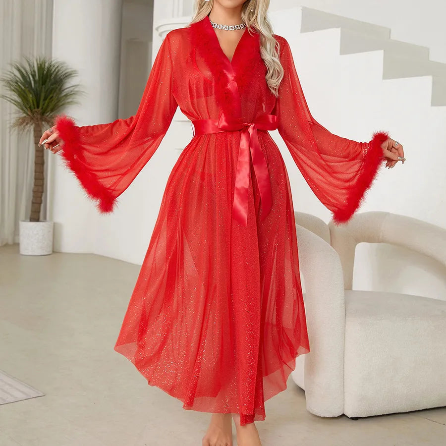 Nightclub Home Sleeping Women's Sexy Modern Style Solid Color Polyester Belt Pajama Sets