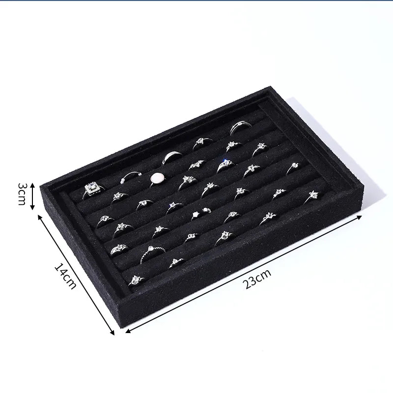 Velvet Jewelry Display Tray Ring Earring Stud Organizer Artistic Style Square Pattern Craftsmanship Jewelry Storage Rack