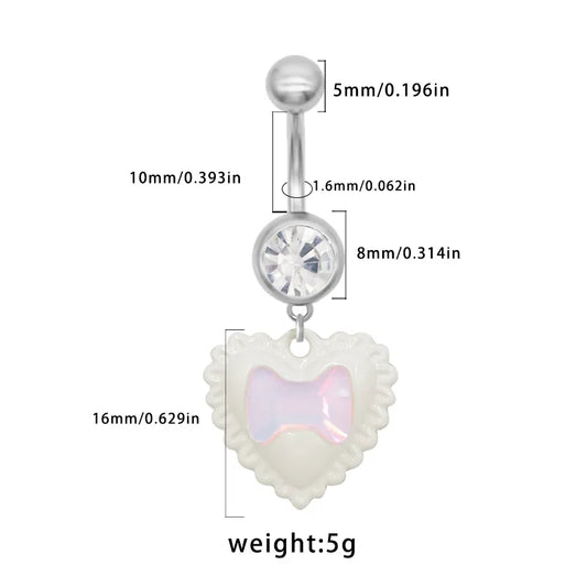 1 Piece Belly Rings Cute IG Style Cross Heart Shape 316 Stainless Steel  Alloy Spray Paint Acrylic Resin White Gold Plated