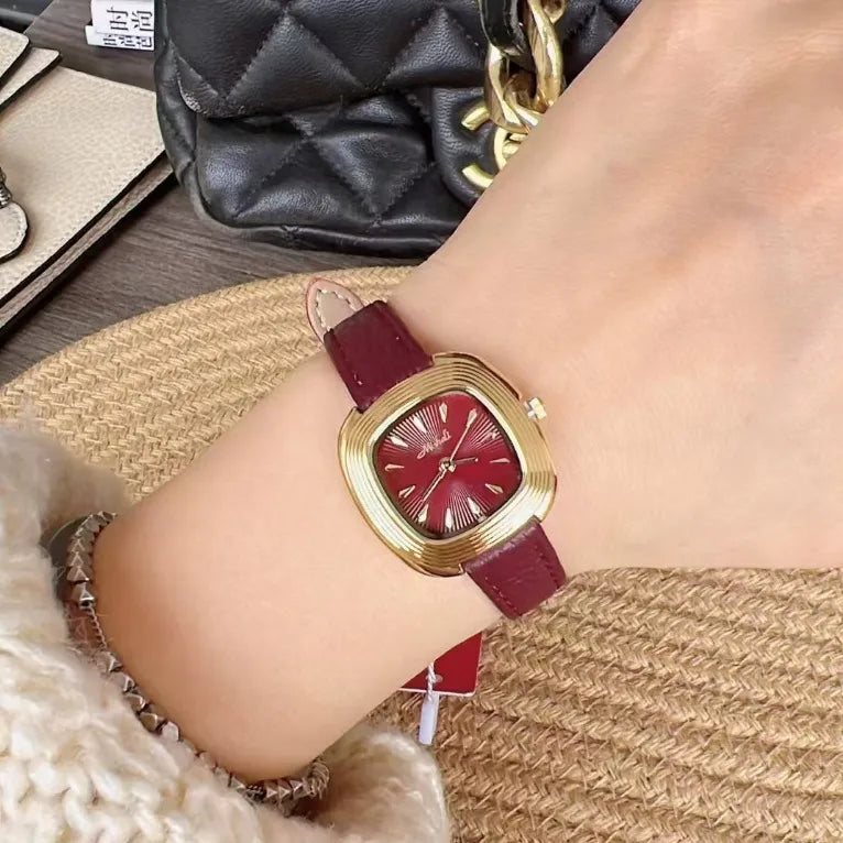 Retro Simple Style Solid Color Buckle Quartz Watch Women's Watches