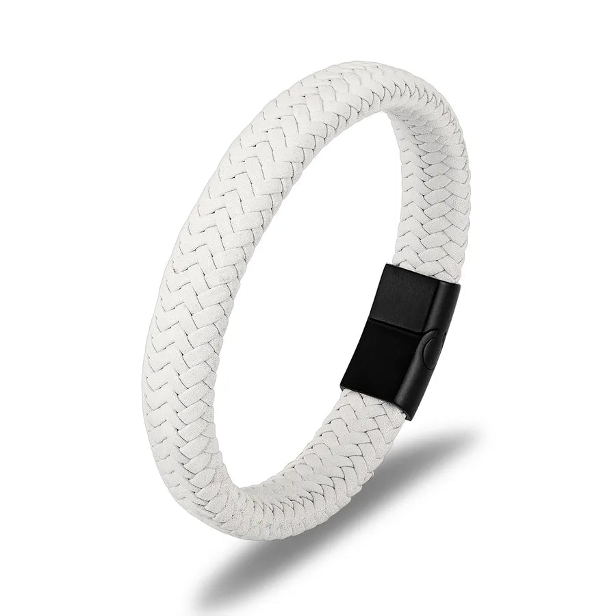classic style commute color block stainless steel pu leather plating gold plated men's bangle