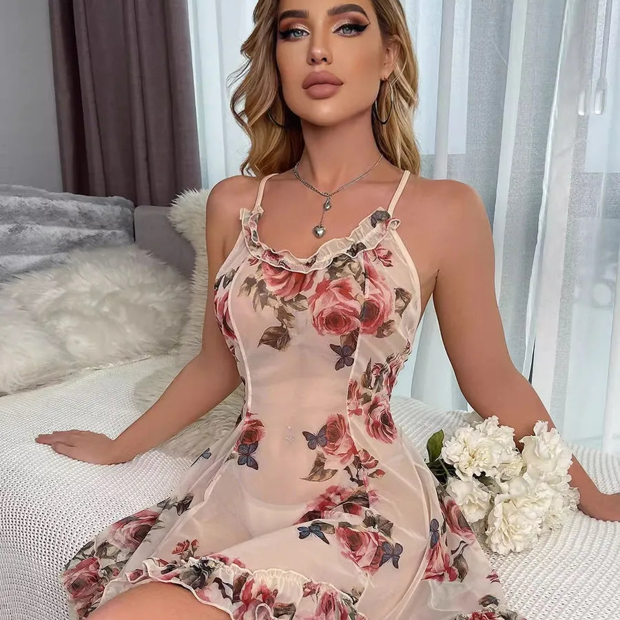 women's flower see-through sexy lingerie