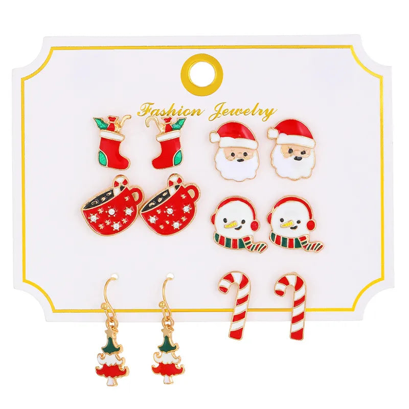 Cartoon Style Cute Classic Style Christmas Tree Santa Claus Bell Alloy Stoving Varnish Plating Inlay Rhinestones Zircon Christmas Women's Jewelry Set